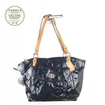 Authentic Coach black patent leather handbag with gold hardware