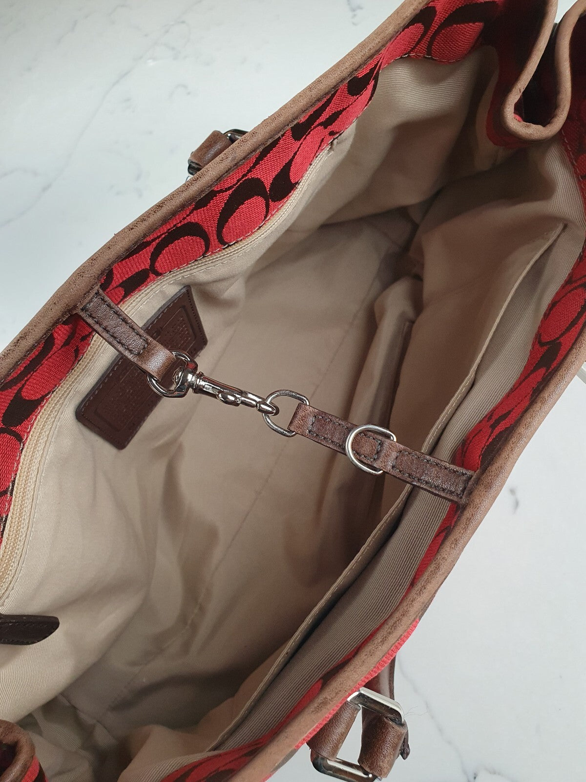 Vintage Coach Red and Brown Signature Canvas Tote Bag