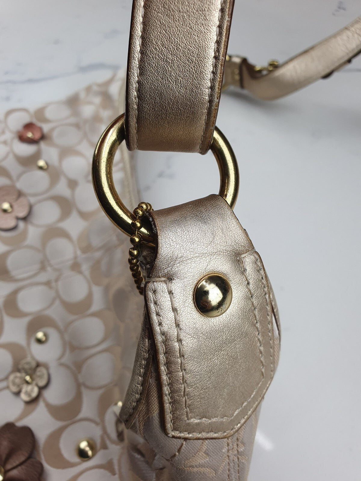 Coach Signature Canvas Shoulder Bag with Floral Appliqué