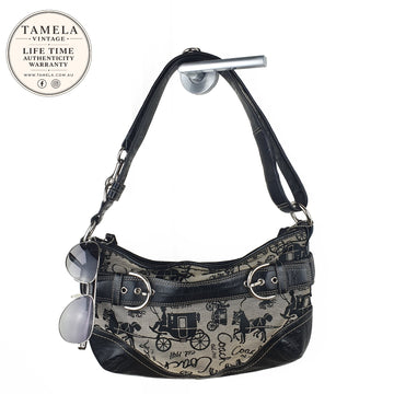 Coach Vintage Black Leather and Canvas Shoulder Bag