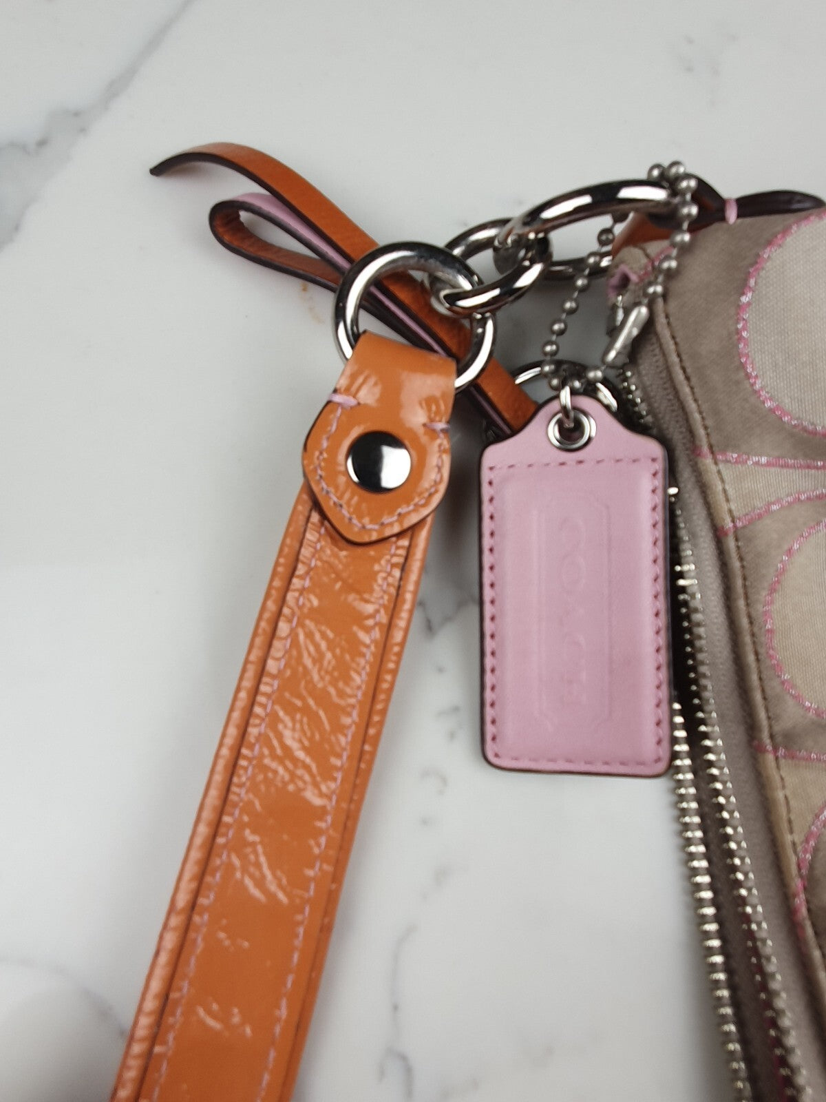 Coach Signature Canvas and Leather Shoulder Bag with Pink Trim