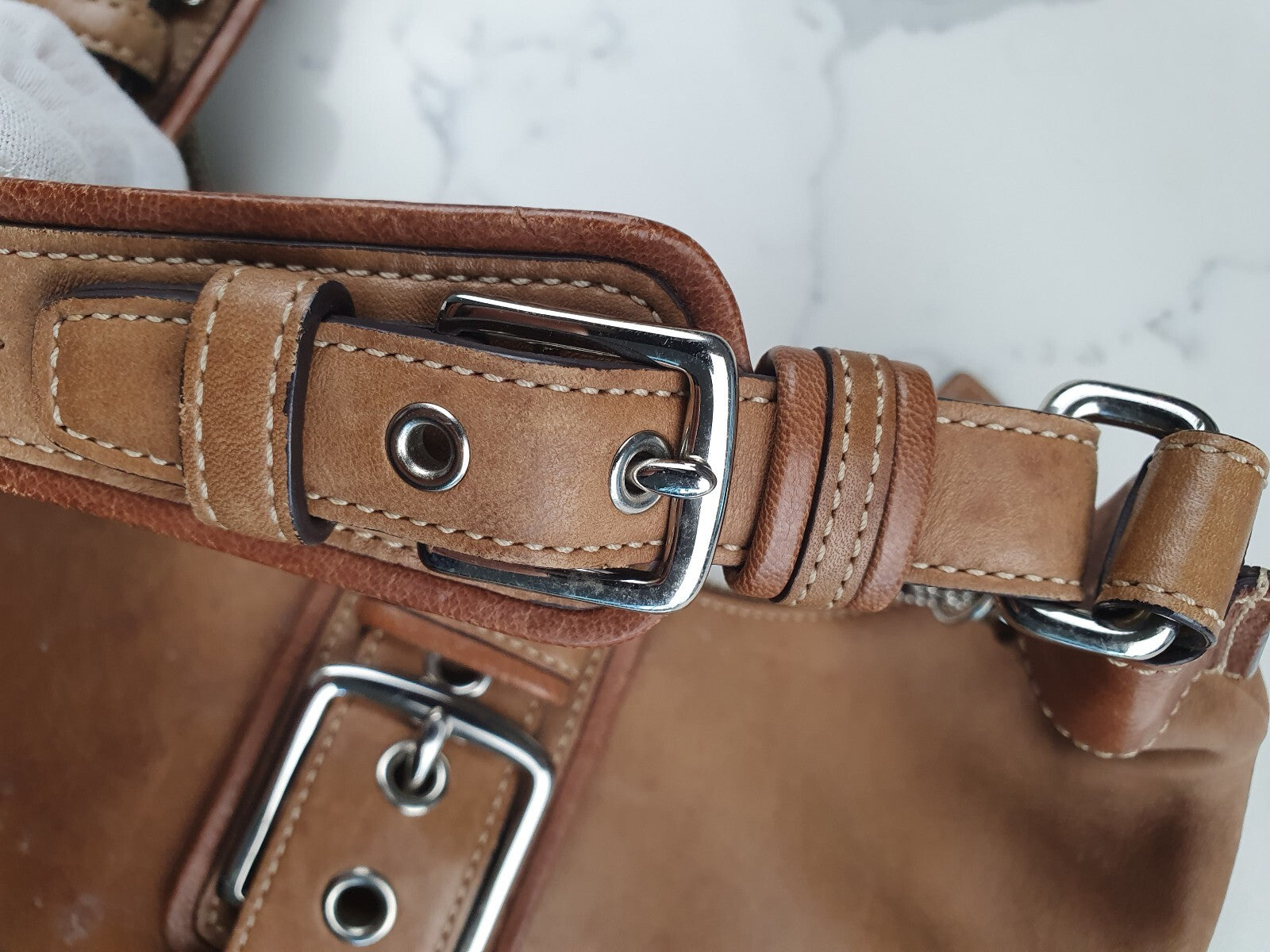 Coach Vintage Tan Leather Shoulder Bag with Buckle Detail