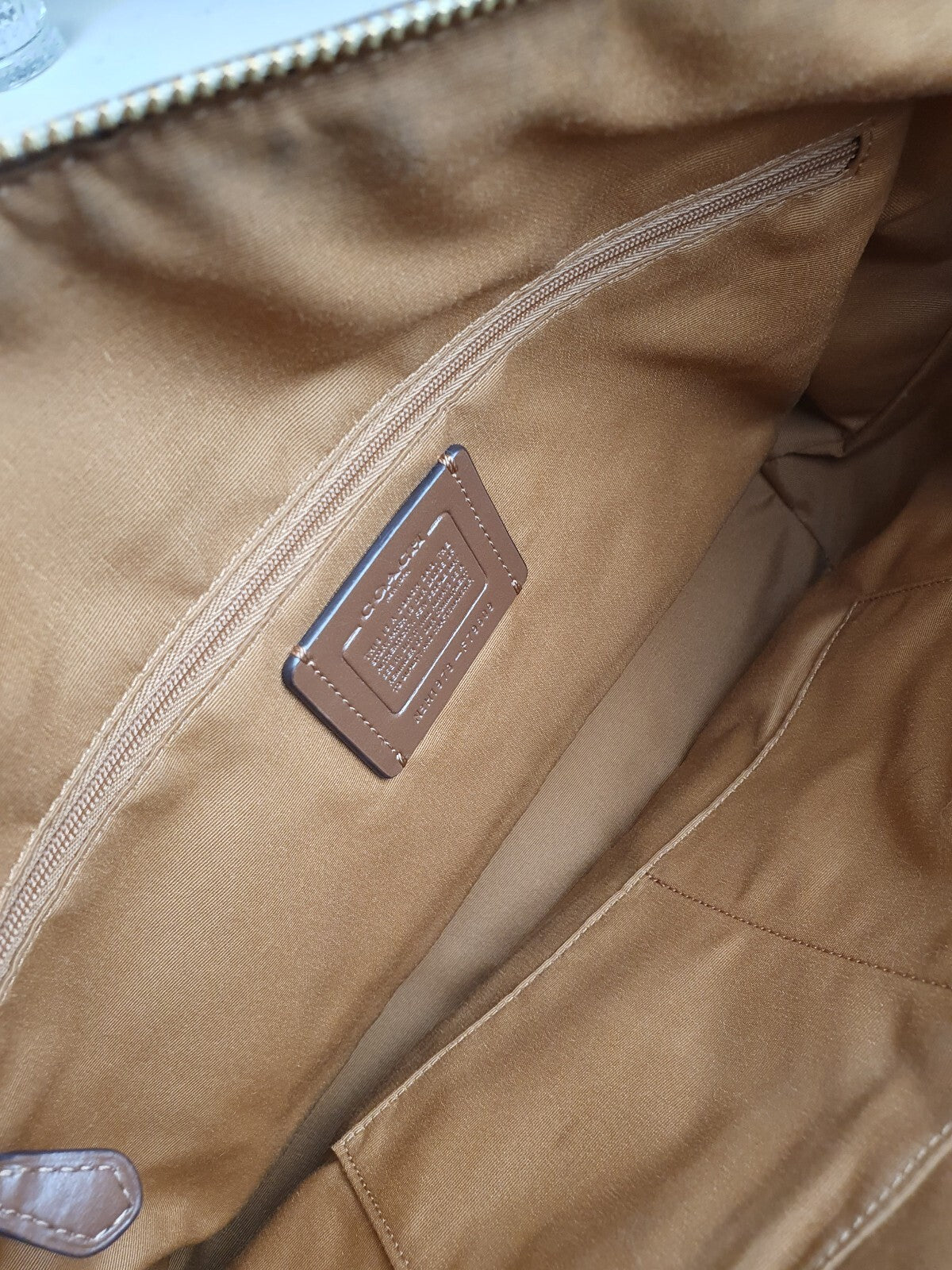 Coach Beige Signature Canvas Tote Bag with White Leather Straps