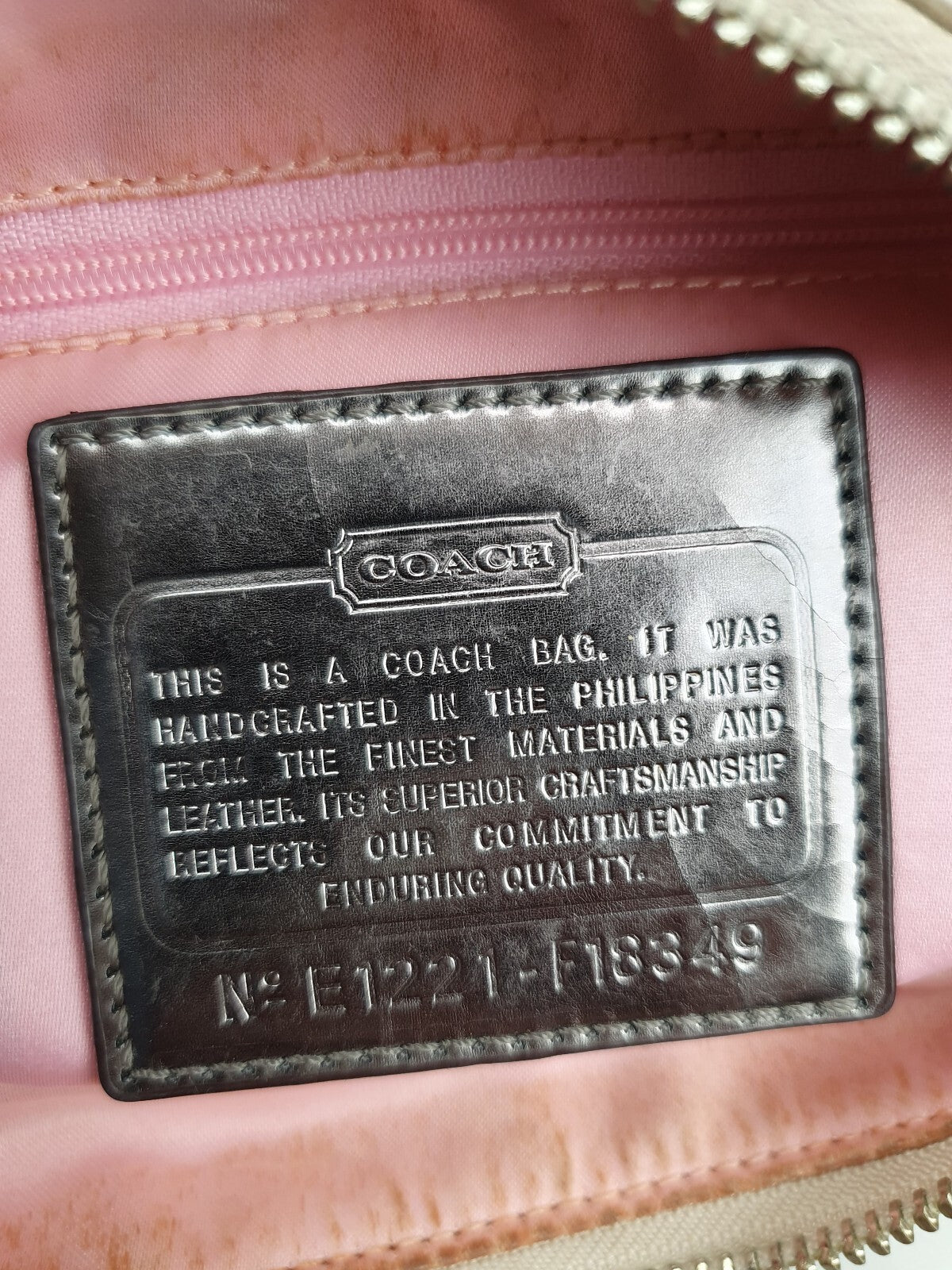 Coach Beige Signature Canvas Shoulder Bag with Coral Leather Trim