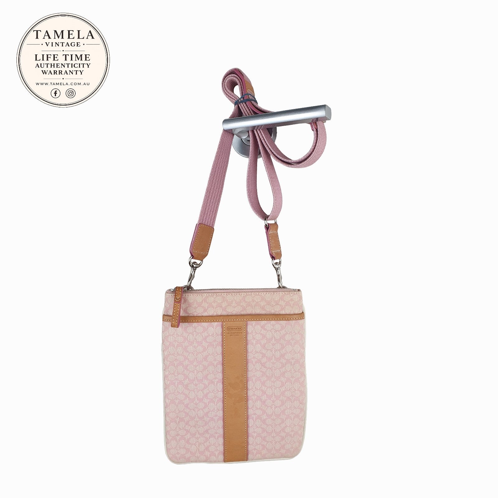 Coach Vintage Pink Signature Crossbody Bag with Adjustable Strap