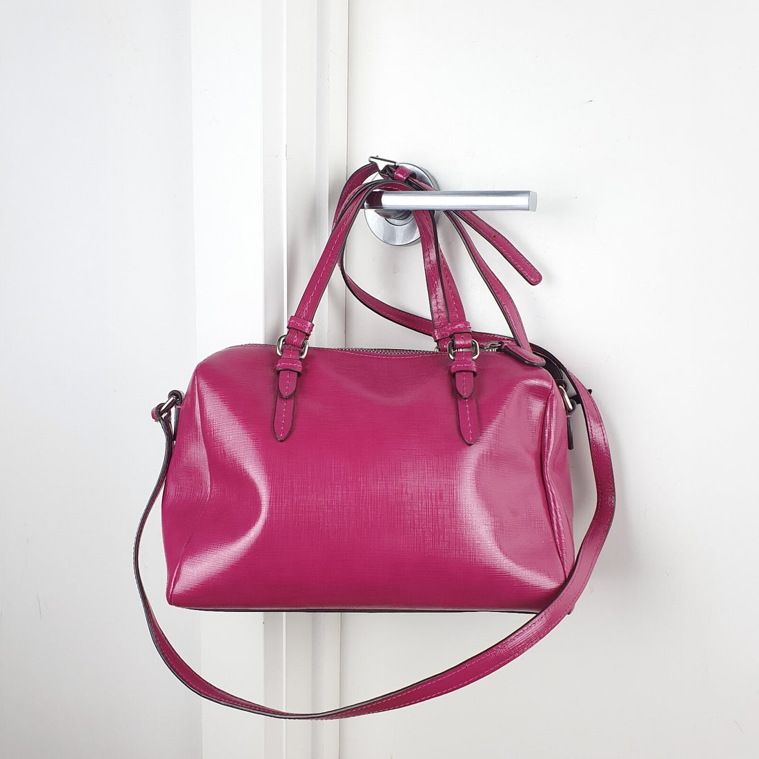 Coach Peyton Mini Bennet Fuschia Patent Leather Crossbody Satchel