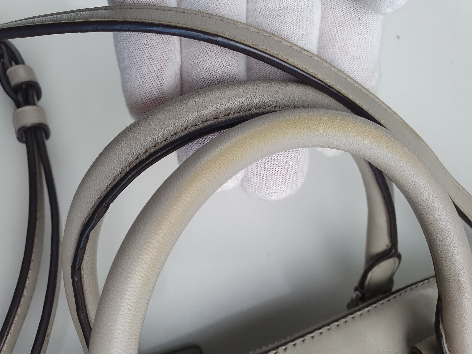 Coach Vintage White Leather Handbag with Orange and Yellow Stripe Detail