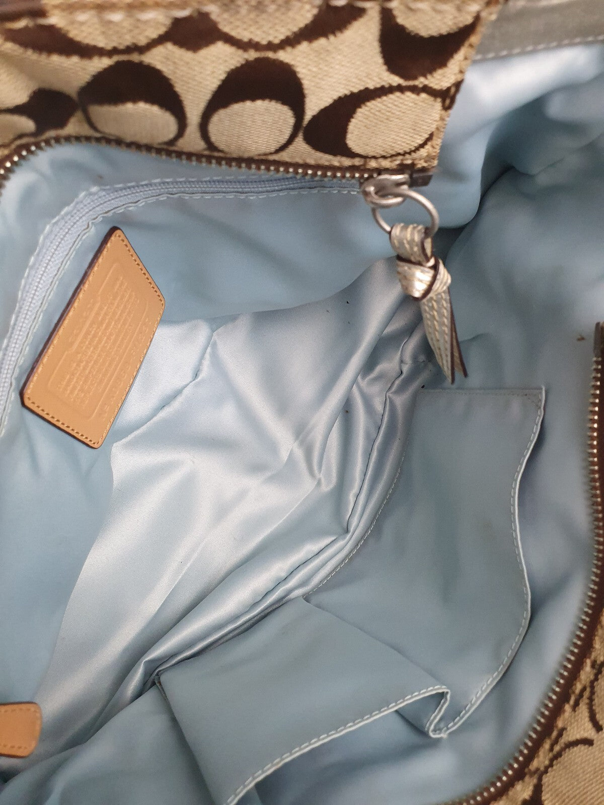 Coach Signature Canvas Tote Bag with Silver Leather Trim
