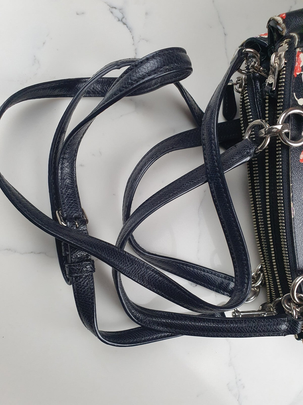 Vintage Coach Black Floral Shoulder Bag with Silver Hardware