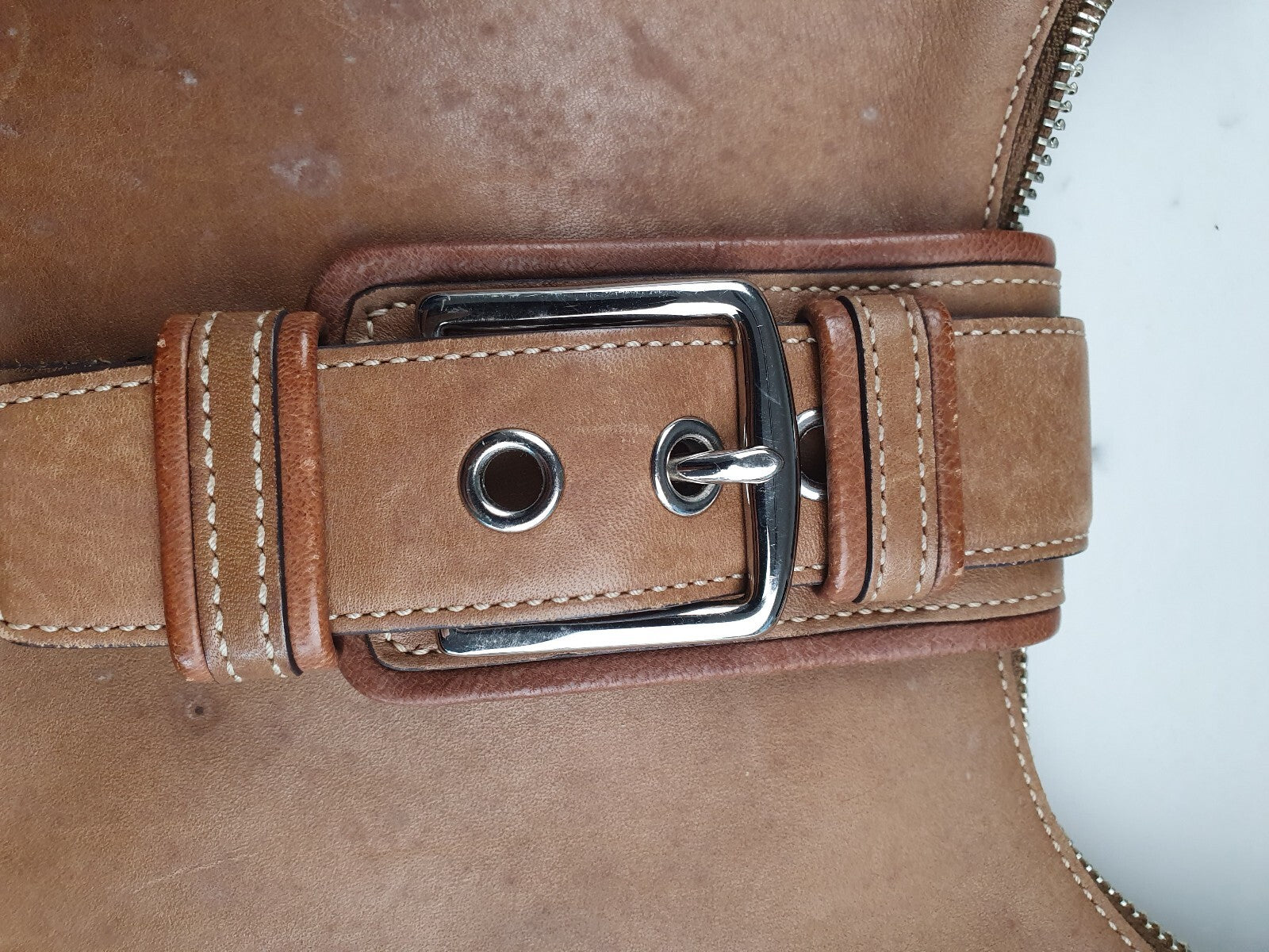 Coach Vintage Tan Leather Shoulder Bag with Buckle Detail