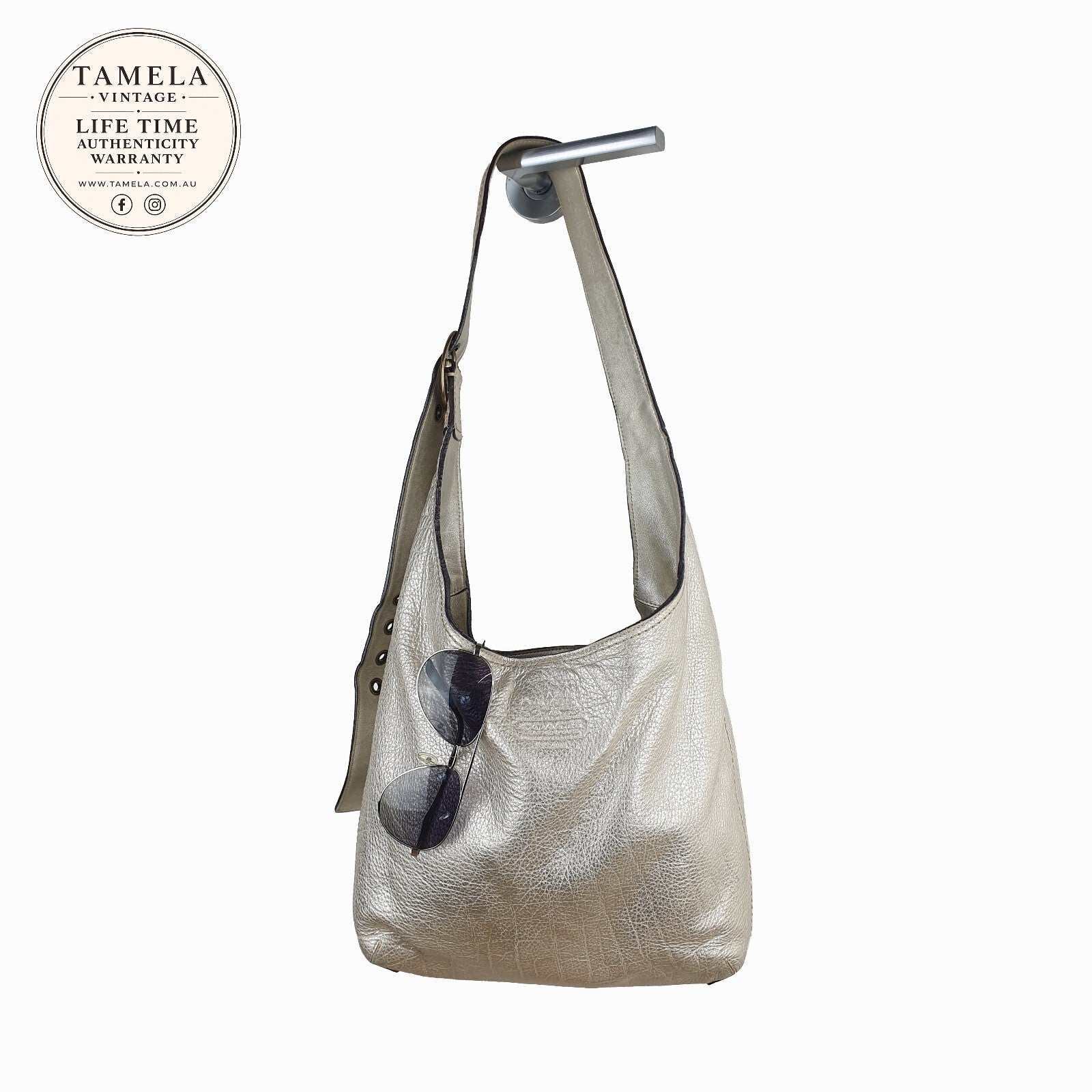 Coach Silver Leather Hobo Shoulder Bag with Adjustable Strap