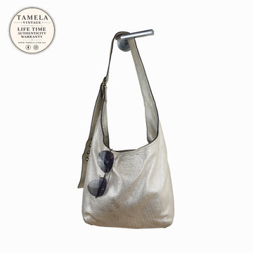 Coach Silver Leather Hobo Shoulder Bag with Adjustable Strap