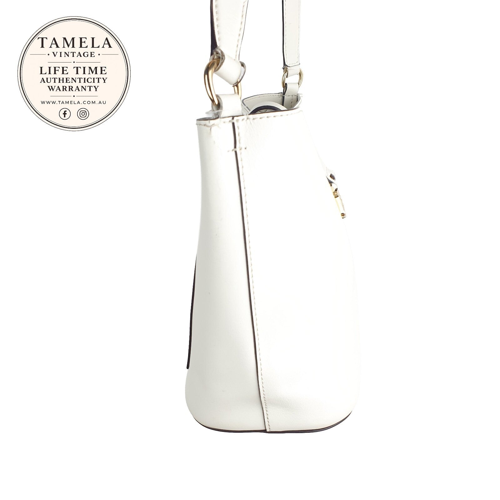 Ralph Lauren White Leather Shoulder Bag with Gold RL Logo