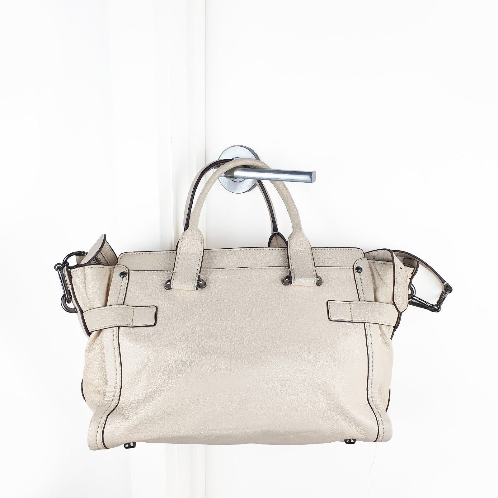 Coach Cream Leather Satchel Swagger 37732Handbag with Shoulder Strap