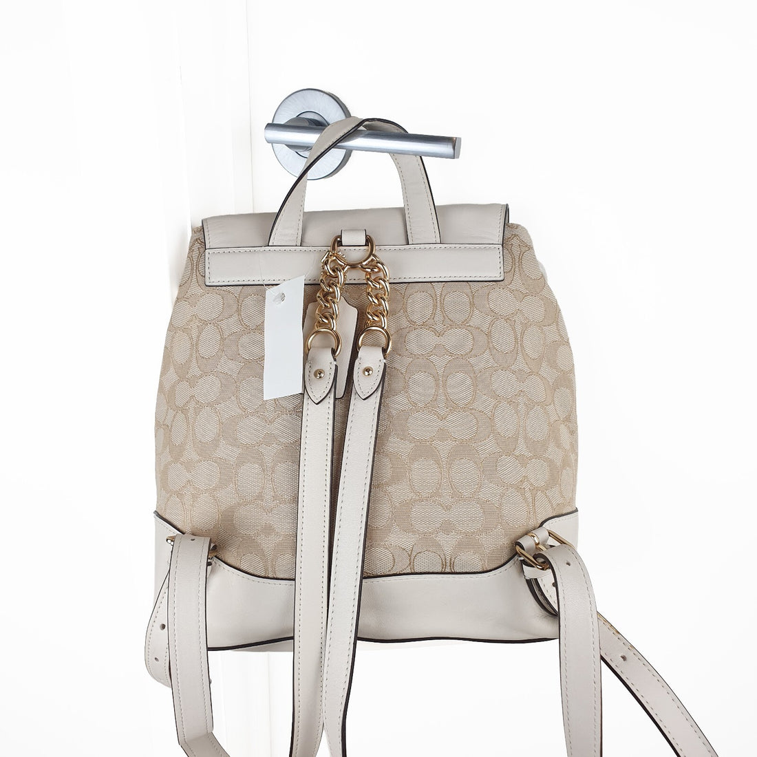Coach Signature Canvas and Leather Backpack in Beige and White
