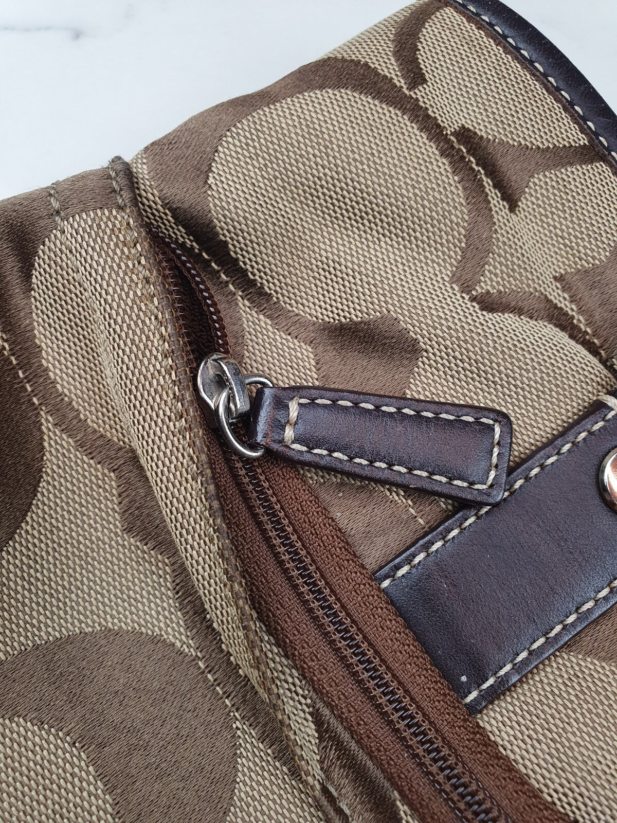 Coach Signature Canvas Tote Bag with Leather Trim