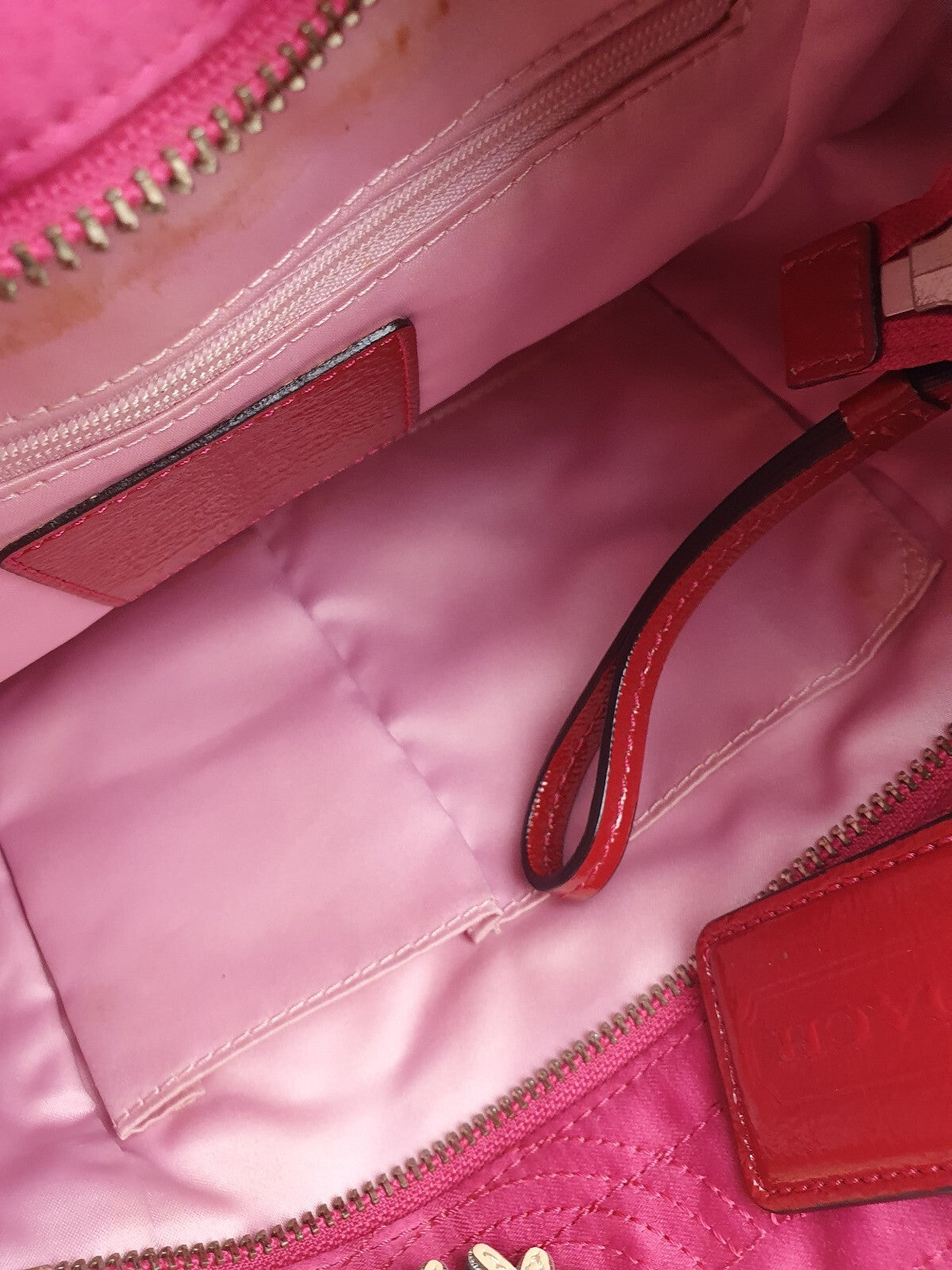 Coach Pink Nylon Tote Bag with Leather Handles and Detachable Strap