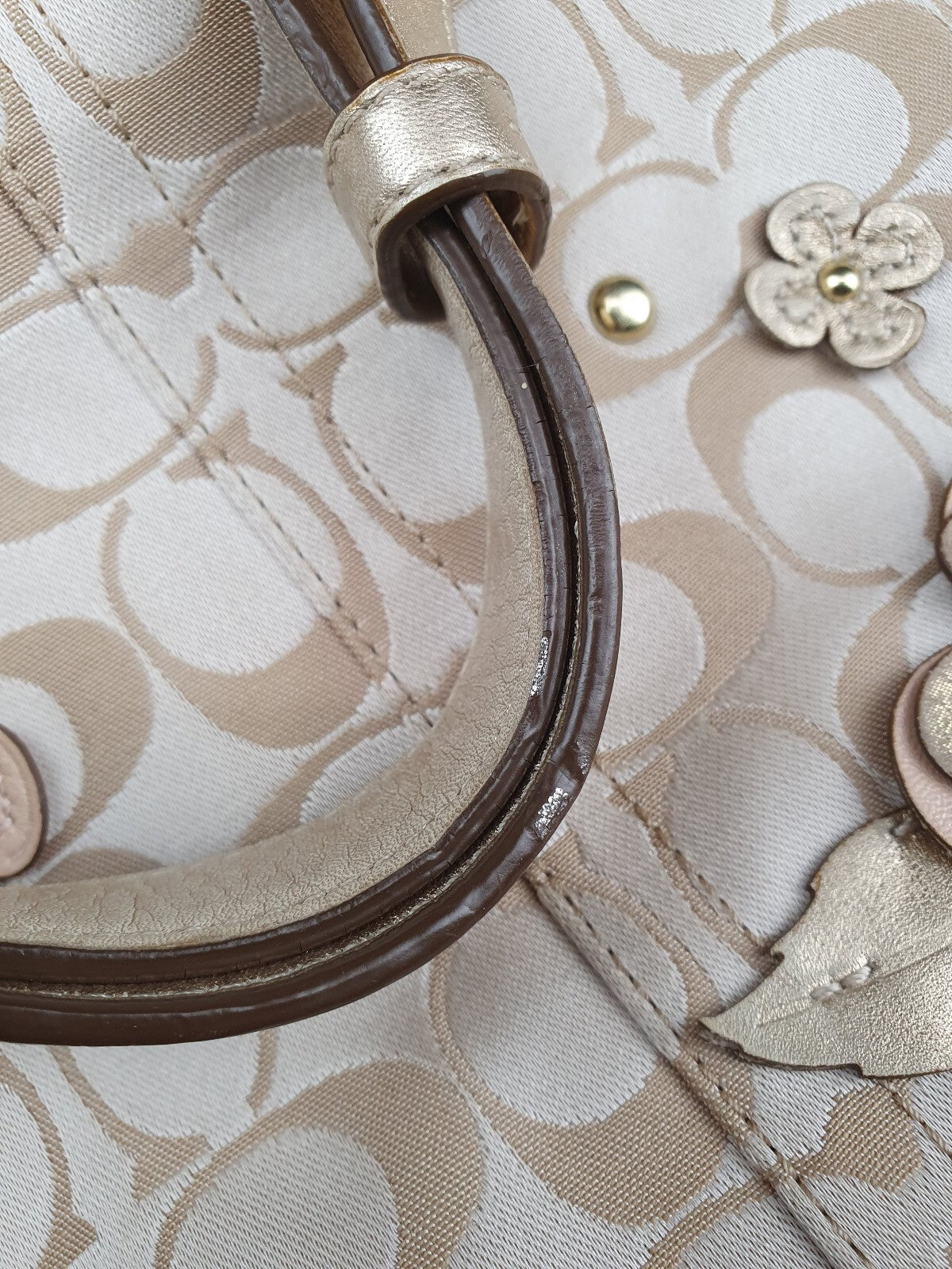 Coach Signature Canvas Shoulder Bag with Floral Appliqué