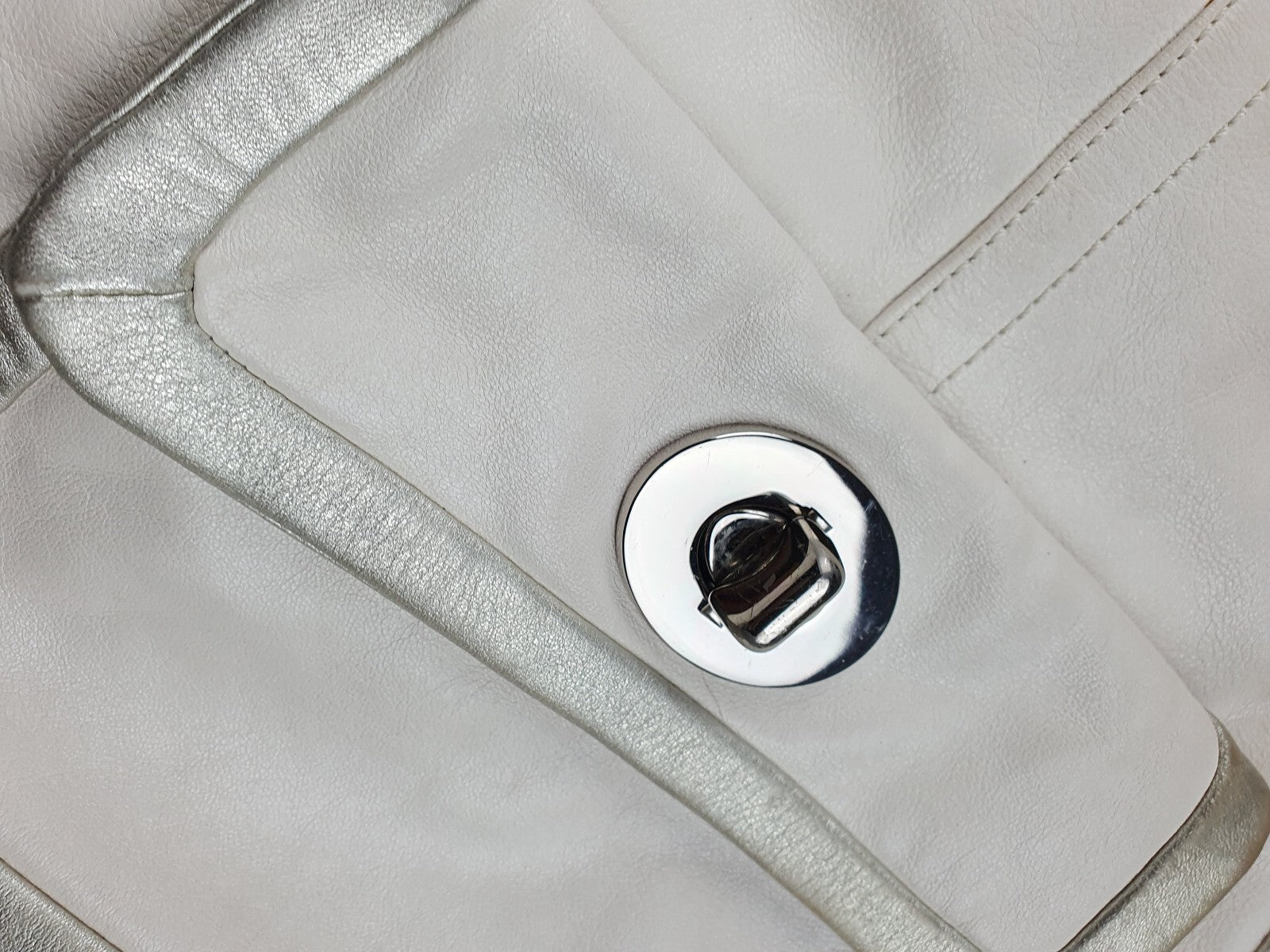 White and Silver Genuine Leather Shoulder Bag