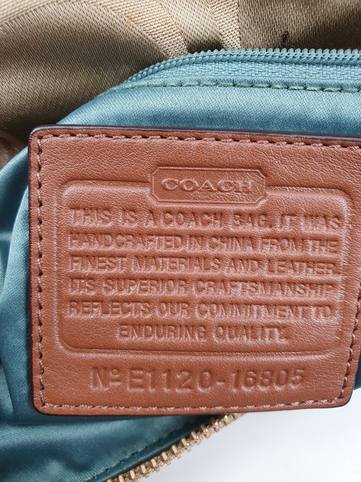 Coach Beige Signature Jacquard Shoulder Bag with Leather Trim