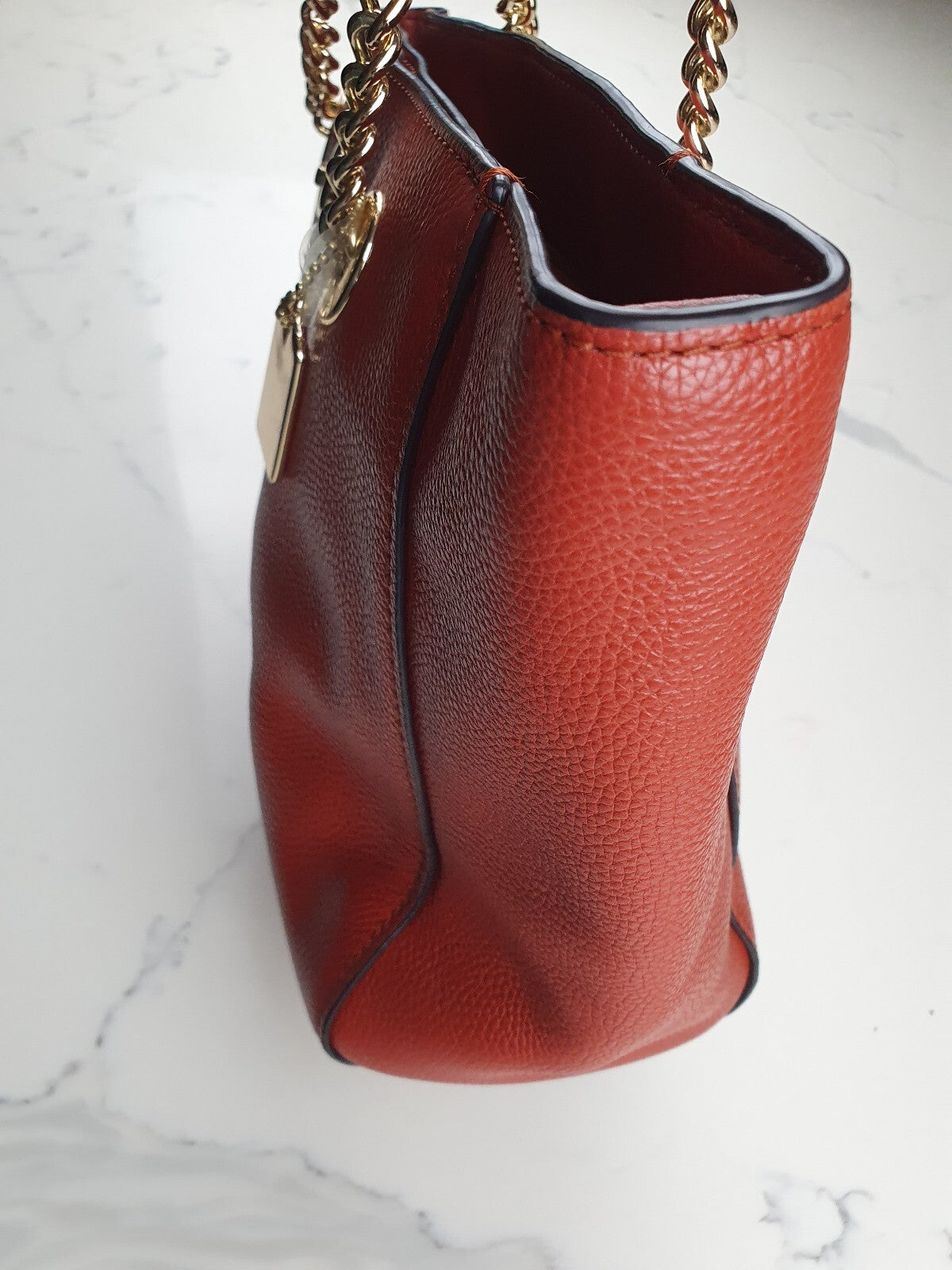 Coach Vintage Y2K Shoulder Bag in Burnt Orange Leather with Gold Chain Handles