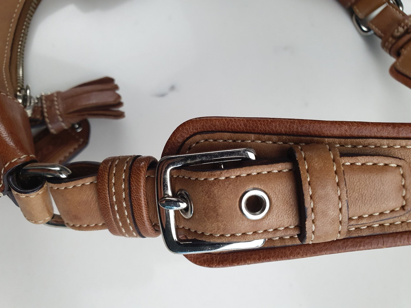 Coach Vintage Tan Leather Shoulder Bag with Buckle Detail