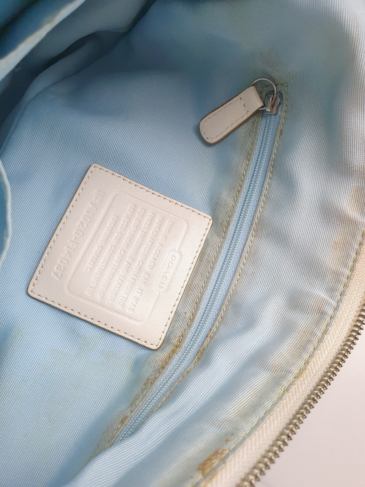 Coach Vintage Blue Canvas and White Leather Shoulder Bag