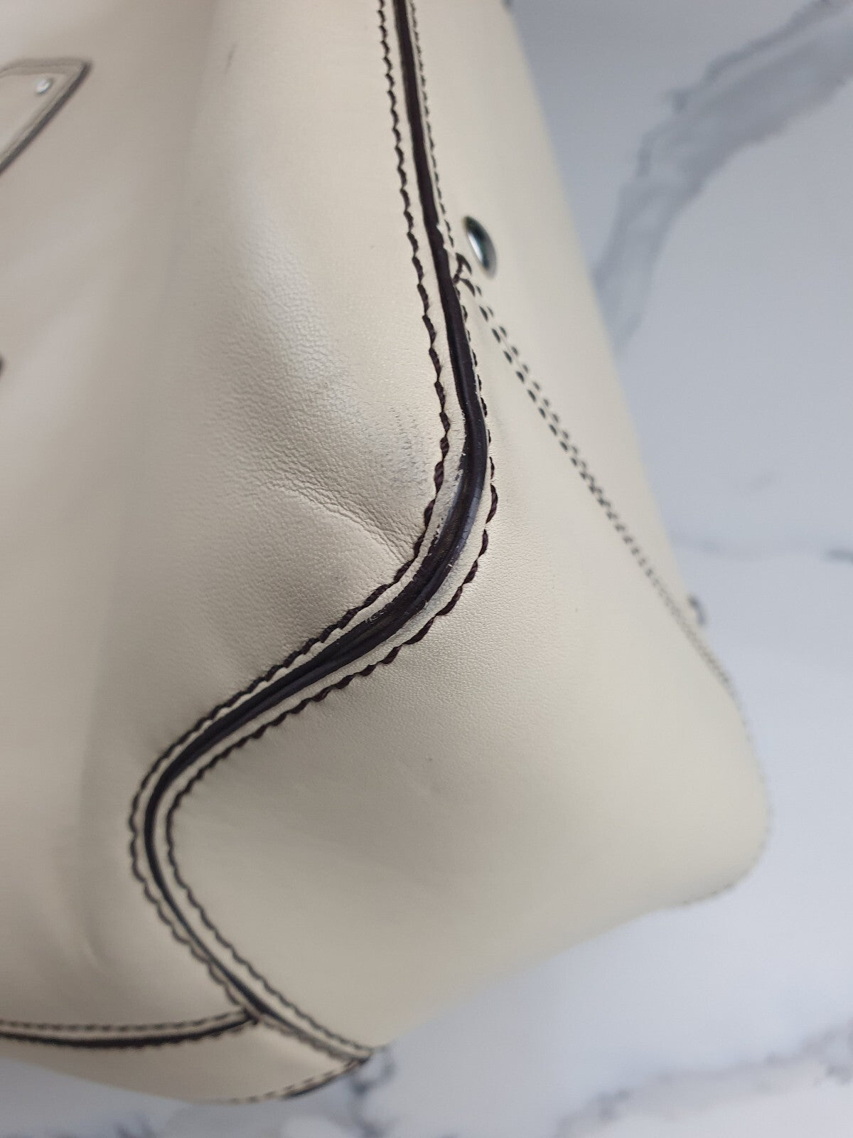 Cole Haan Beige Genuine Leather Tote Bag