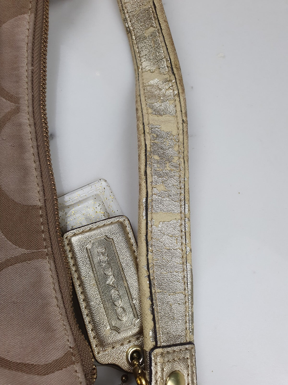 Coach Signature Canvas and Metallic Leather Hobo Shoulder Bag