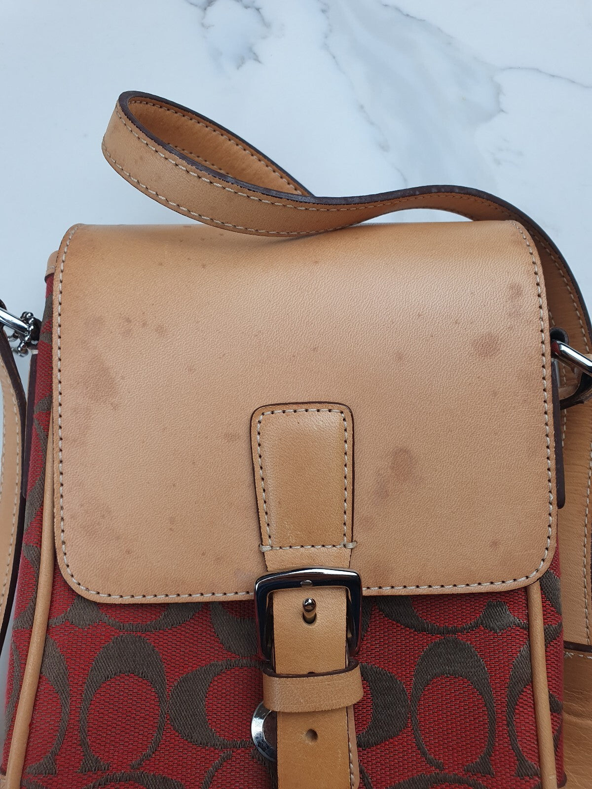 Coach Vintage Signature Crossbody Bag in Red and Tan Leather