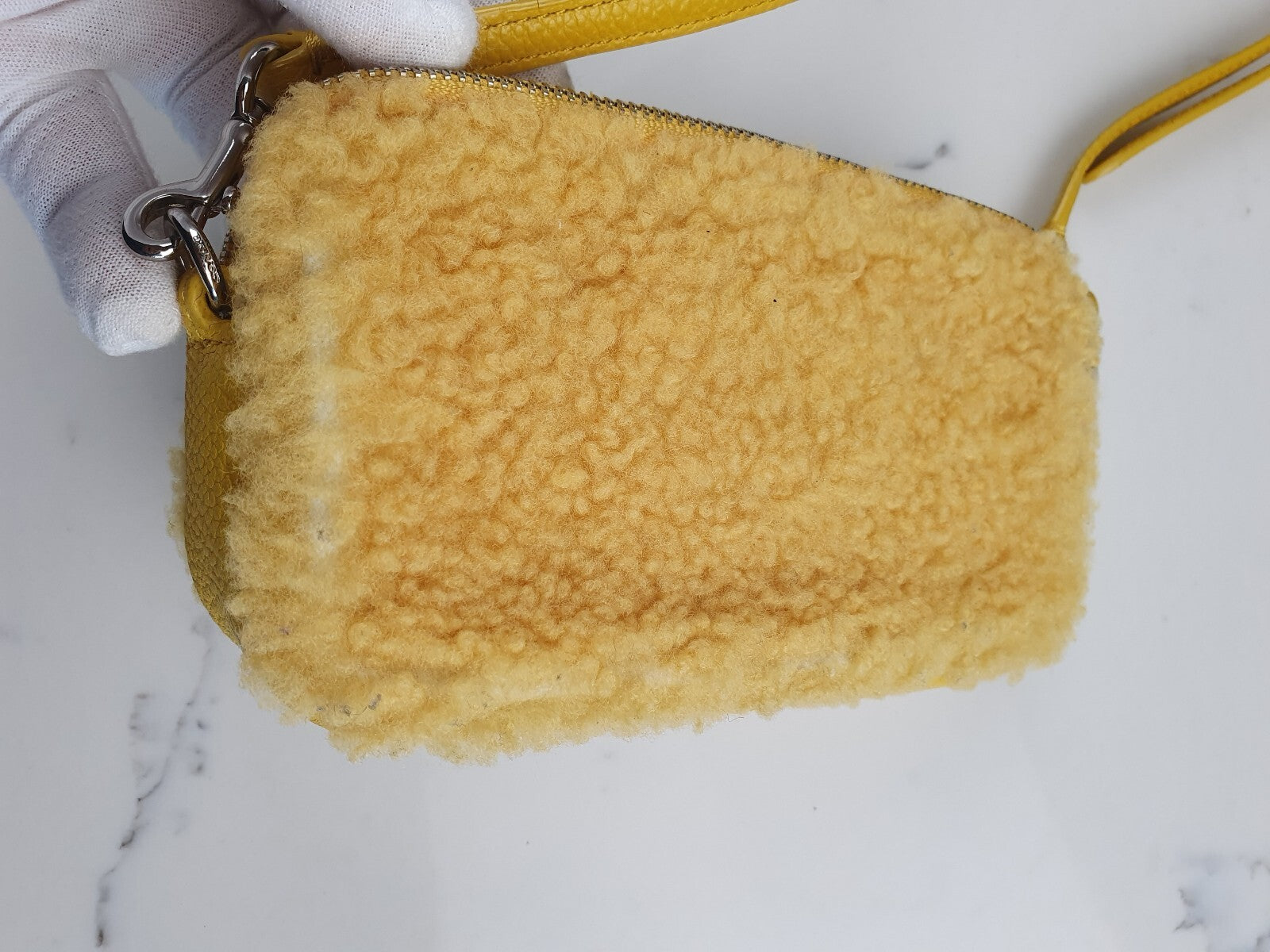 Very Rare Coach Yellow Shearling and Leather Crossbody Bag