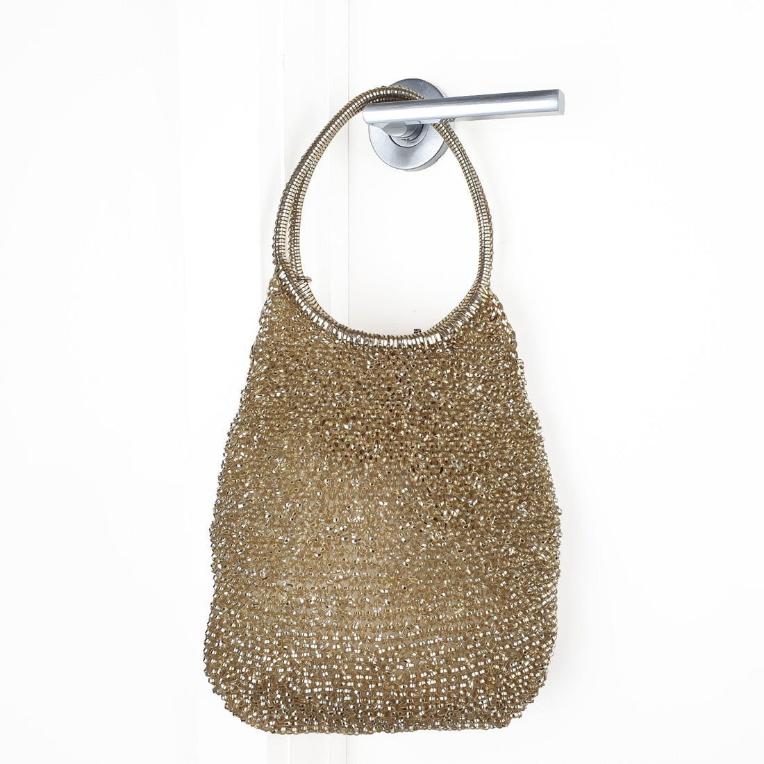Anteprima Gold Beaded Handbag with Circular Handles