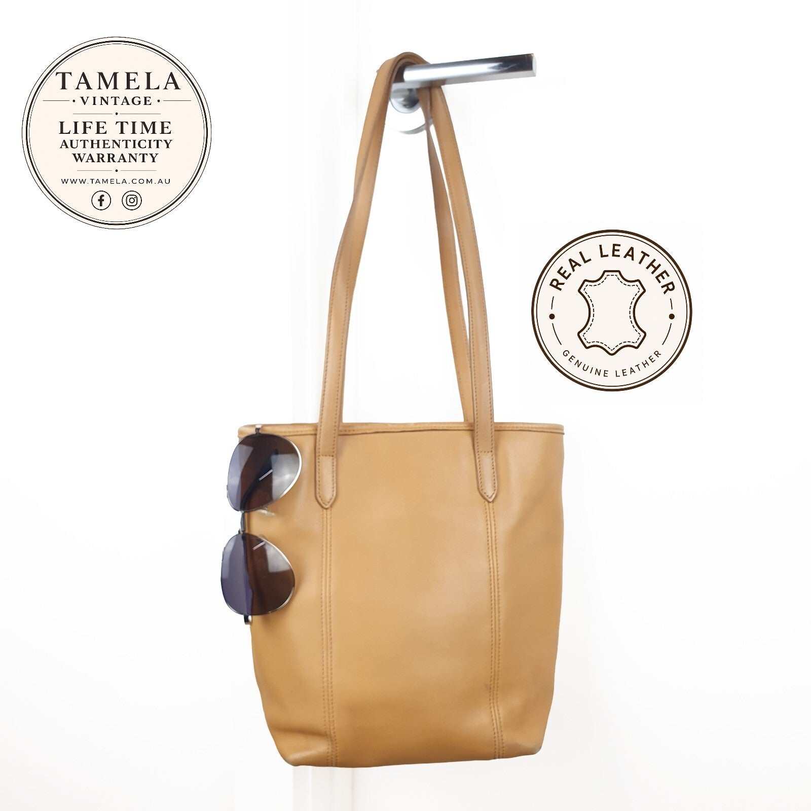 Coach Tan Leather Tote Bag with Shoulder Straps