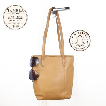 Coach Tan Leather Tote Bag with Shoulder Straps