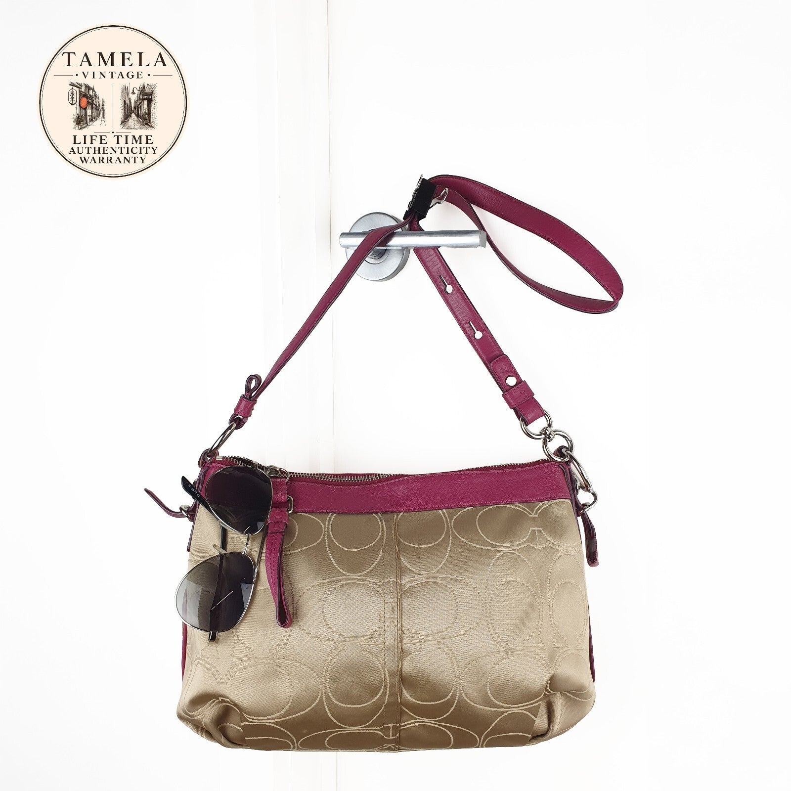Coach Signature Canvas and Leather Shoulder Bag with Adjustable Strap