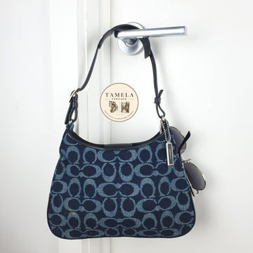 COACH Signature Wool Navy 8139 Shoulder Bag