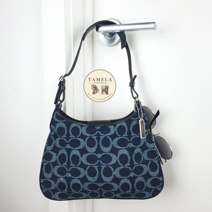 COACH Signature Wool Navy 8139 Shoulder Bag