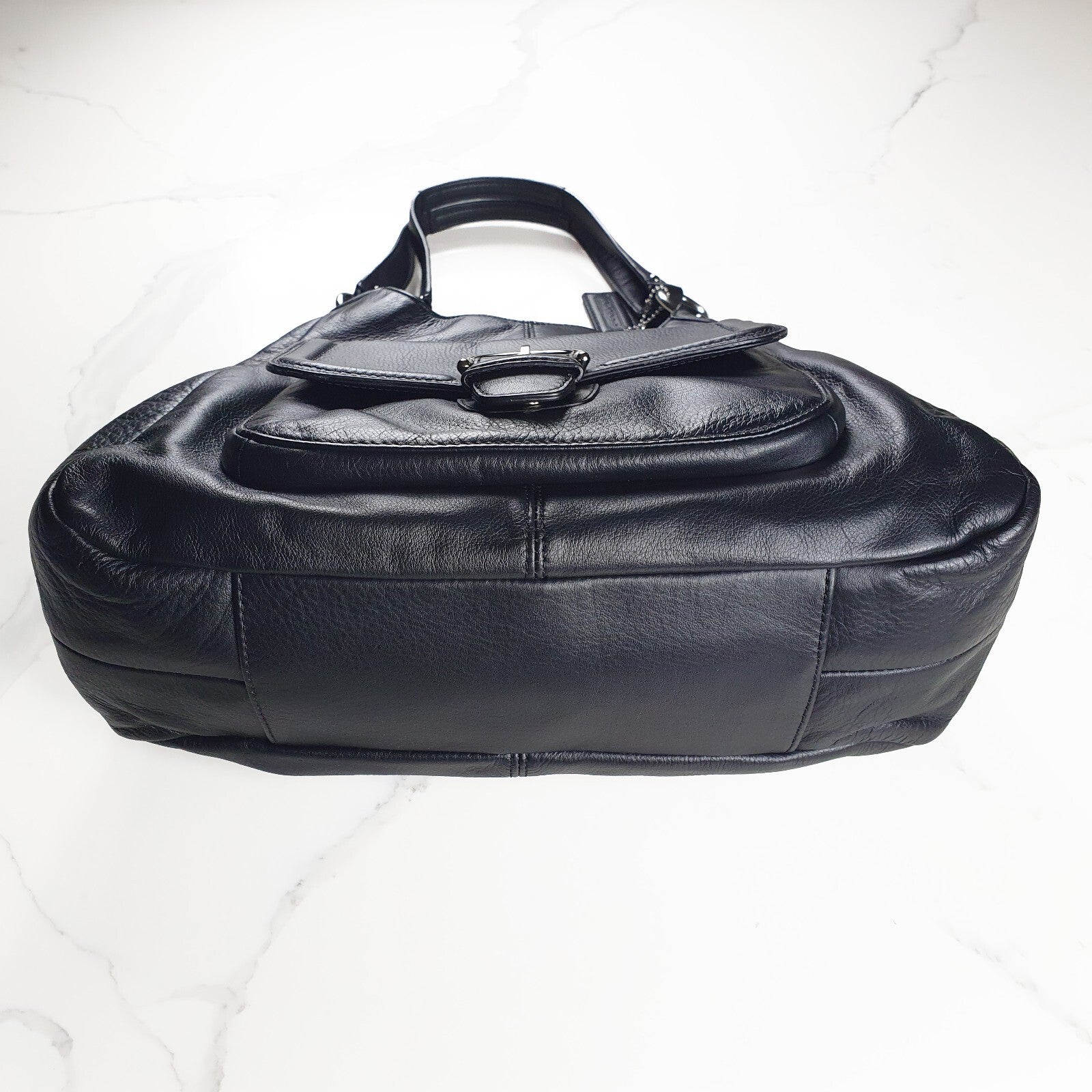 Authentic Black Coach leather hobo bag F24686 with silver hardware