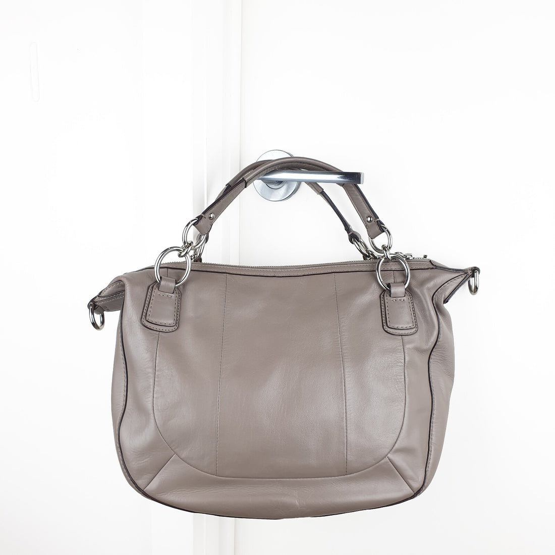 Coach Taupe Woven Leather Handbag with Silver Hardware