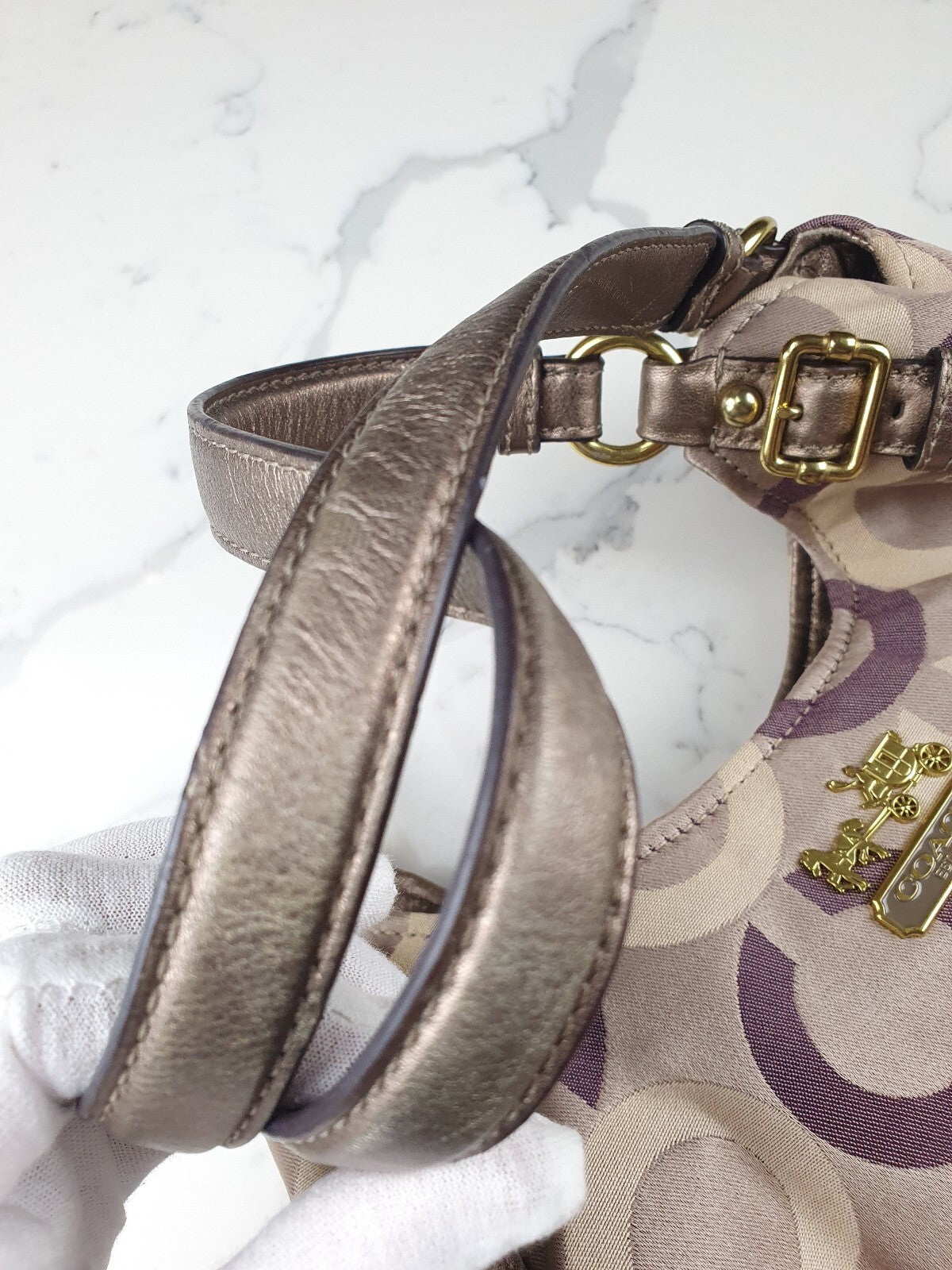 Coach Vintage Signature Circle Print Shoulder Bag with Metallic Leather Straps