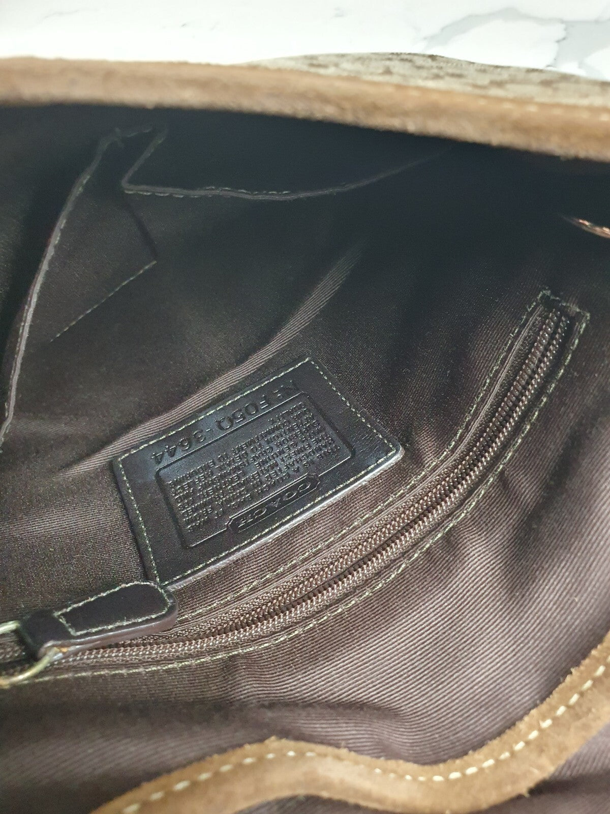 Coach Brown Signature Canvas Crossbody Bag with Suede Trim and Buckle Detail
