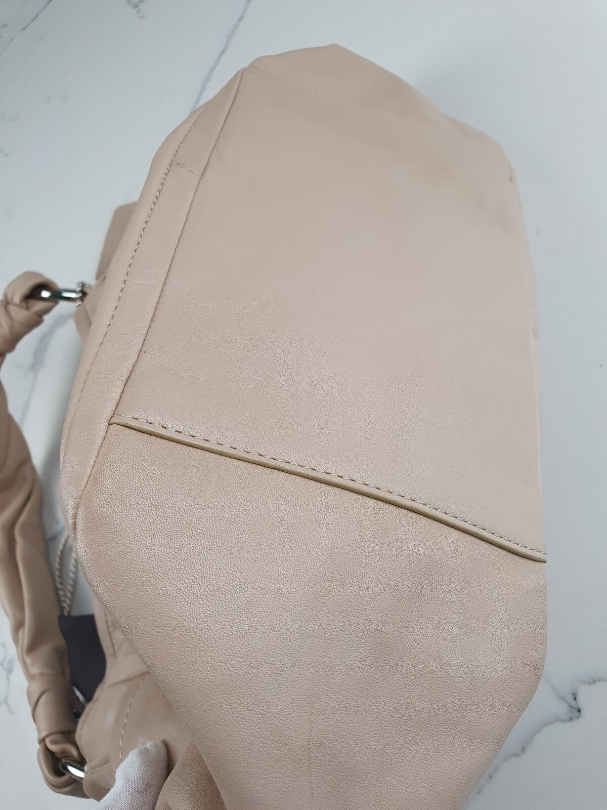Coach Beige Leather Handbag with Knotted Handles