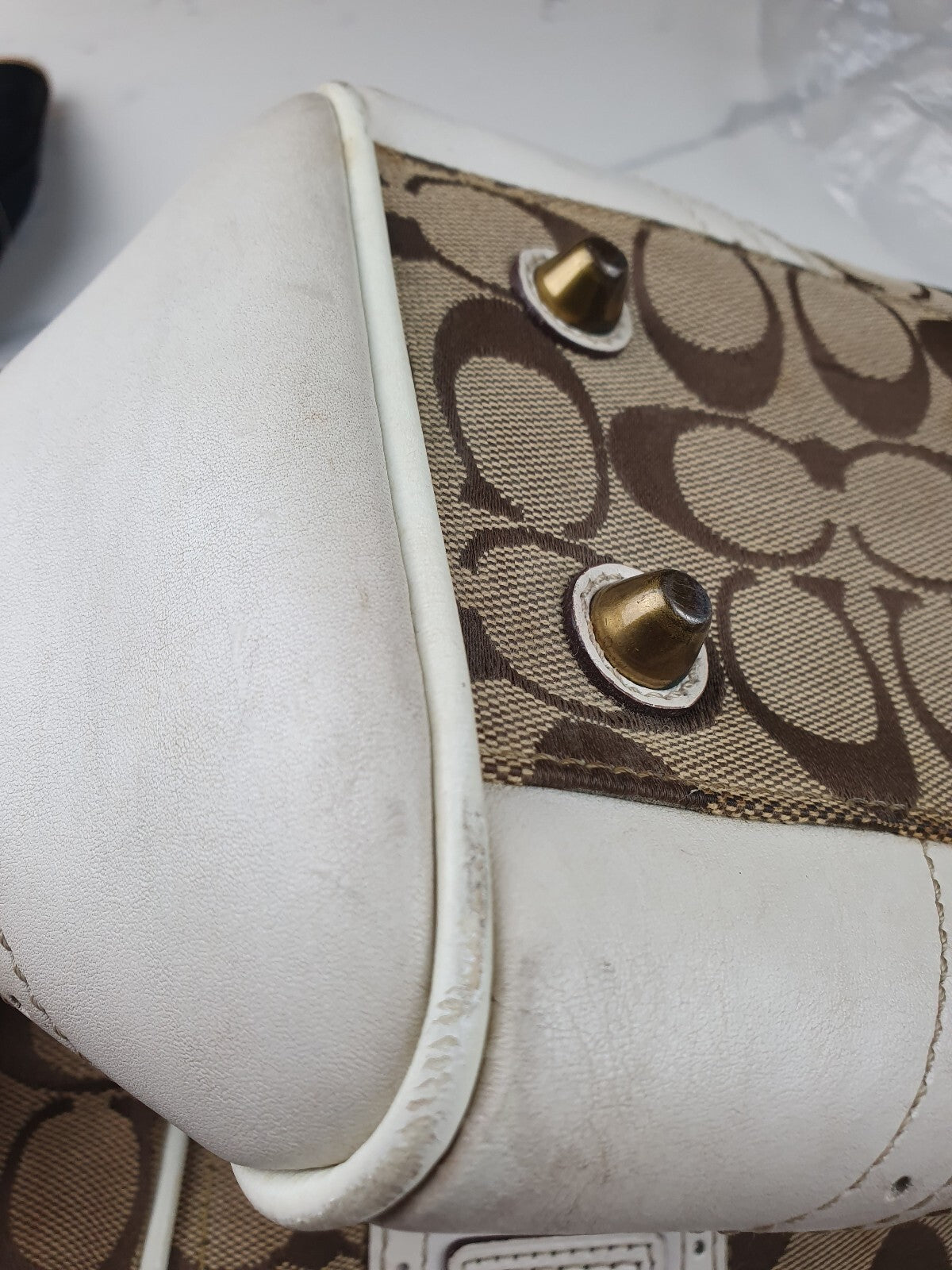 Coach Signature Canvas and Leather Tote Bag with Tassel Detail