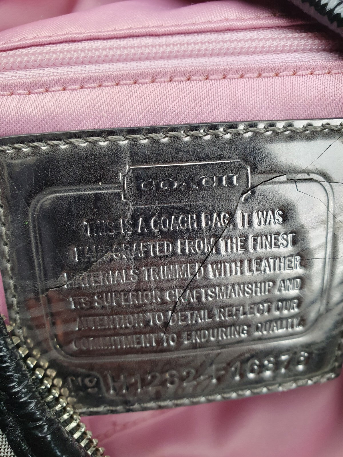 Coach Signature Black and Grey Hobo Shoulder Bag with Pink Interior