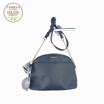 D.Kelly Navy Blue Crossbody Bag with Gold Chain Detail