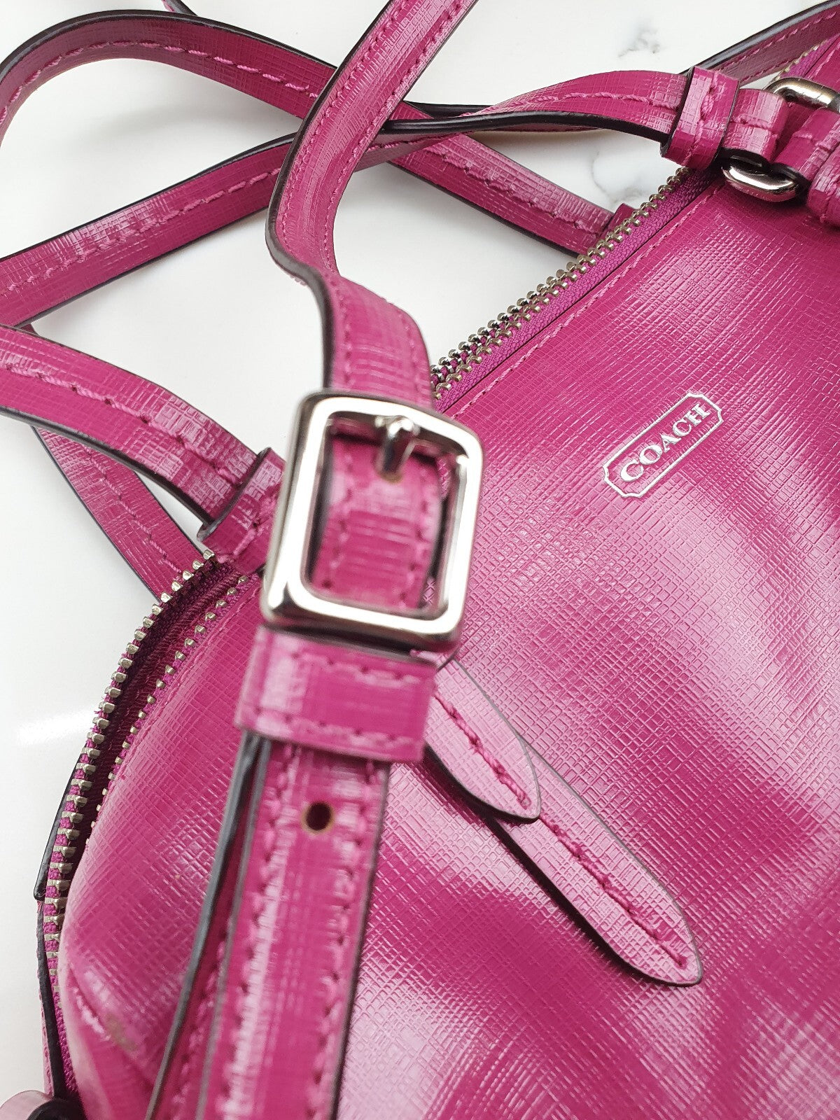 Coach Peyton Mini Bennet Fuschia Patent Leather Crossbody Satchel