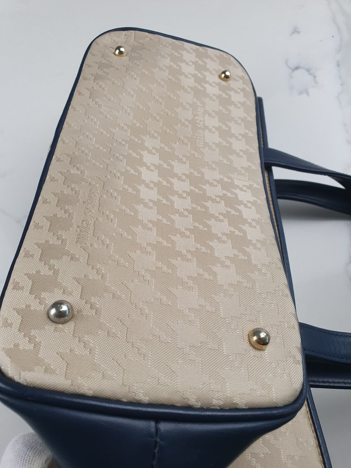 Emilia Schön Beige and Navy Real Leather Tote Bag