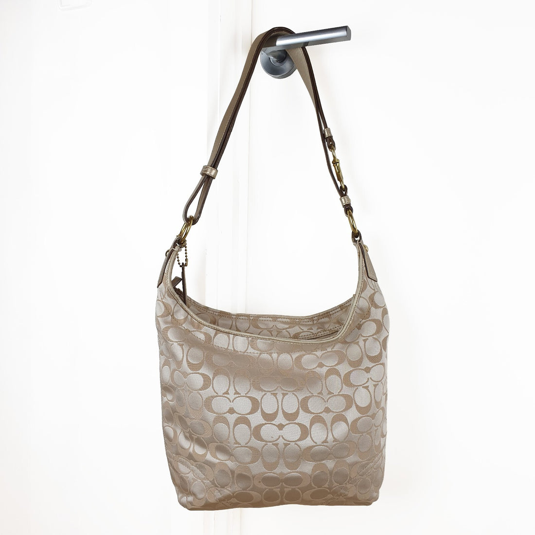 Coach Signature Canvas Shoulder Bag with Floral Appliqué