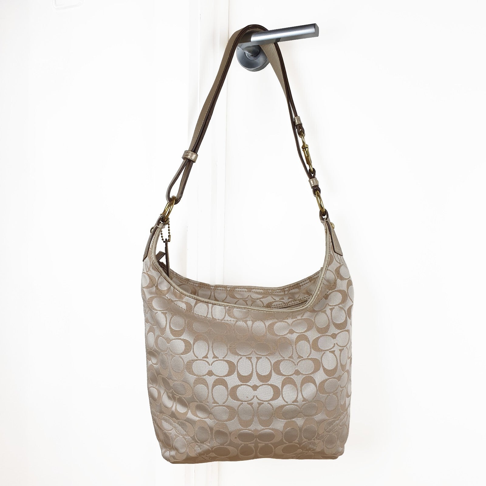 Coach Signature Canvas Shoulder Bag with Floral Appliqué