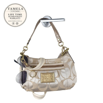 Coach Vintage Signature Beige and Gold Small Shoulder Bag